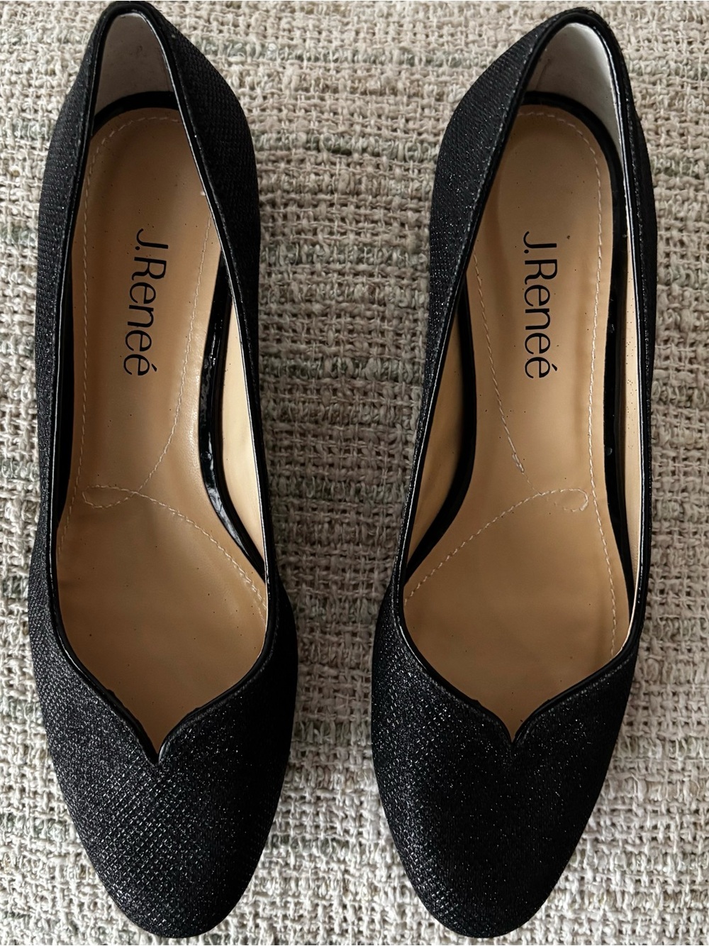 J.Renee Black Glitter Low Block Heel Pumps